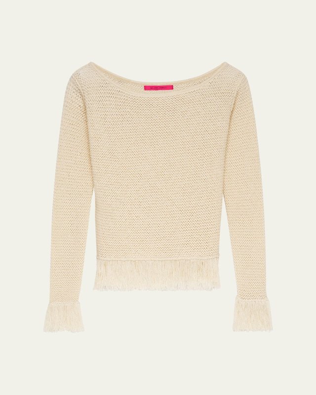 Nora Lite Knit Fringe Long-Sleeve Sweater